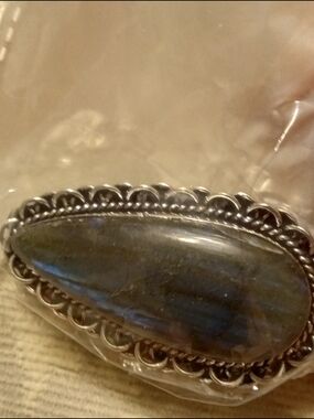 Handcrafted Labradorite Teardrop Ring in Silver Tone